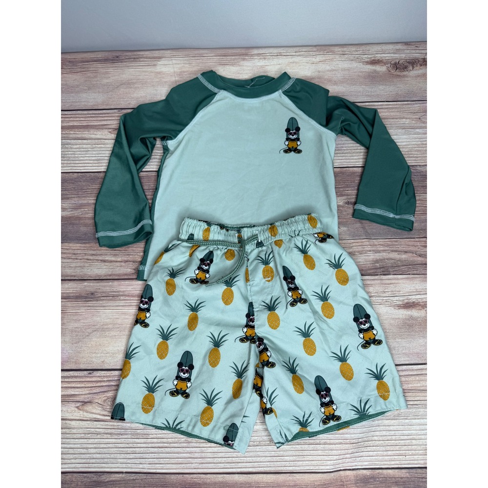 Disney Mickey Mouse Boys 2T Rash Guard and Swim Trunks Set  Pineapple Surfer